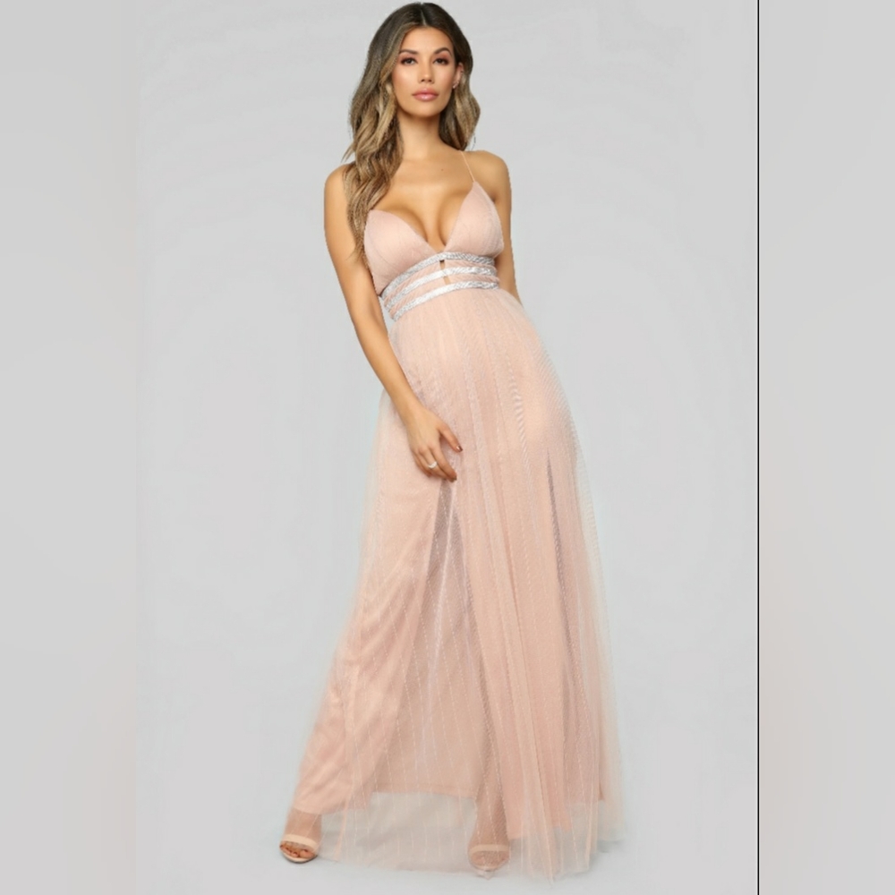 Maxi Dress Tulle V-Neck Cross Back